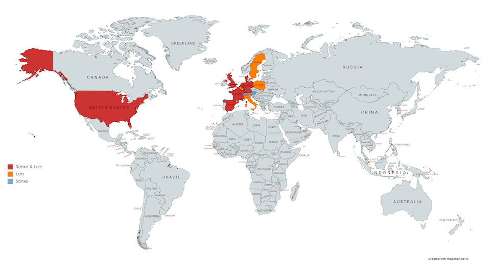 Karte der Welt mit eingefärbten Ländern
